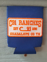 Load image into Gallery viewer, Blue with Orange Patch C91 Ranches Koozie
